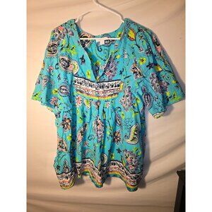 Dreams & Co Womens Blue Hippie Top Shirt Blouse Cottage Plus 30/32 3X Boho Vibes